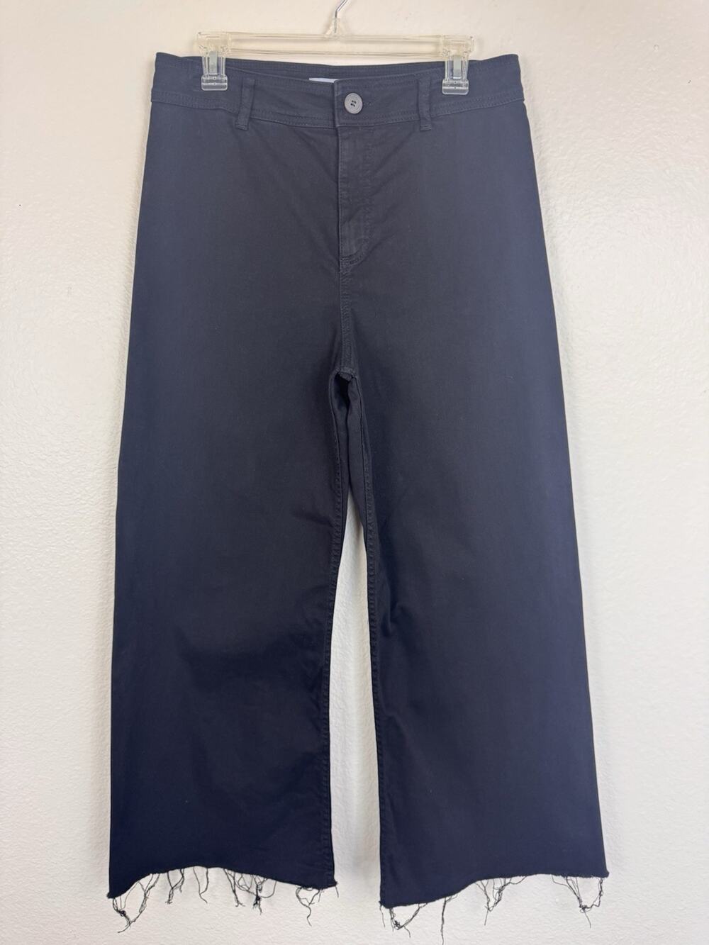 Antonio Melani Wide Leg Cropped Chino Pants Raw Hem Denim Twill Black 10